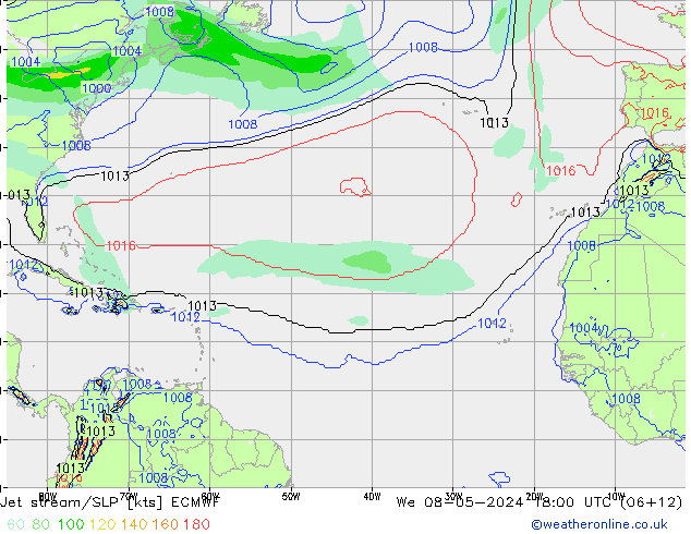 Straalstroom/SLP ECMWF wo 08.05.2024 18 UTC