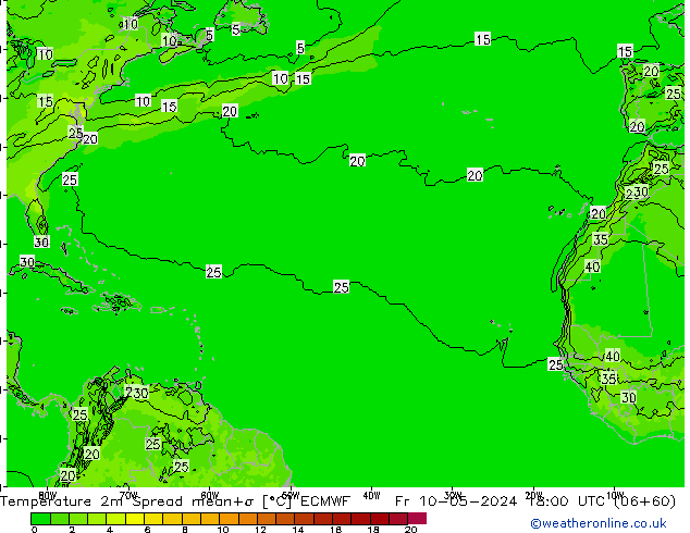 Temperatuurkaart Spread ECMWF vr 10.05.2024 18 UTC