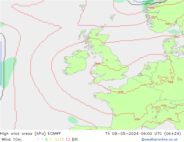 High wind areas ECMWF Qui 09.05.2024 06 UTC