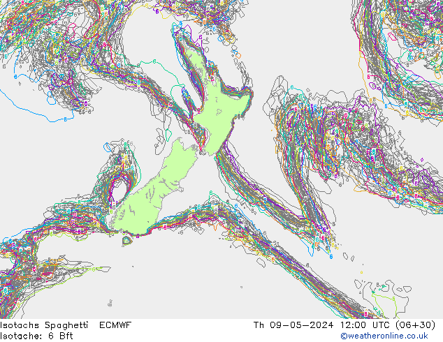 Izotacha Spaghetti ECMWF czw. 09.05.2024 12 UTC