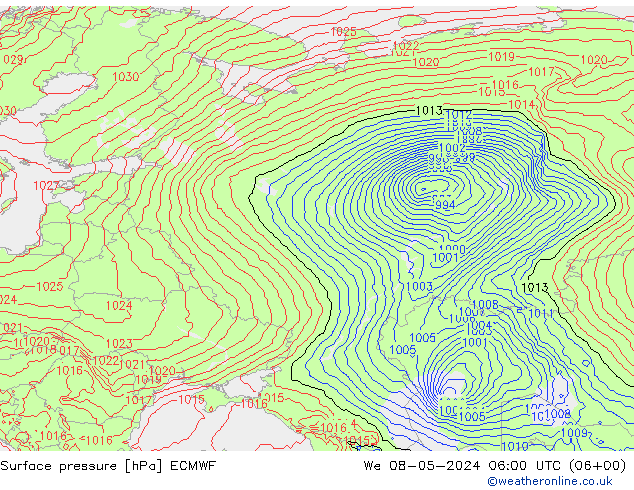 Surface pressure ECMWF We 08.05.2024 06 UTC