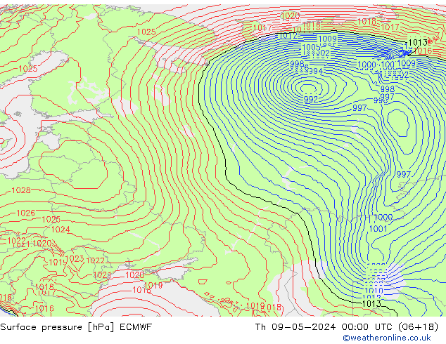 Pressione al suolo ECMWF gio 09.05.2024 00 UTC