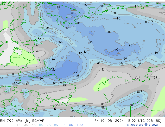 RH 700 hPa ECMWF  10.05.2024 18 UTC