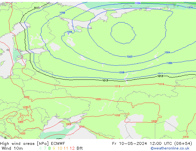 High wind areas ECMWF Pá 10.05.2024 12 UTC