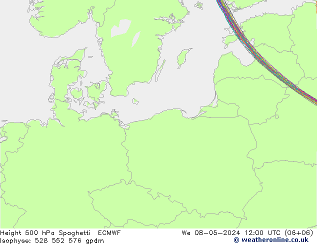 Height 500 hPa Spaghetti ECMWF śro. 08.05.2024 12 UTC
