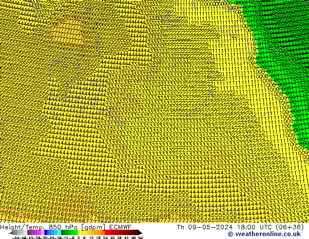 Yükseklik/Sıc. 850 hPa ECMWF Per 09.05.2024 18 UTC