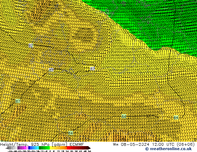 Géop./Temp. 925 hPa ECMWF mer 08.05.2024 12 UTC