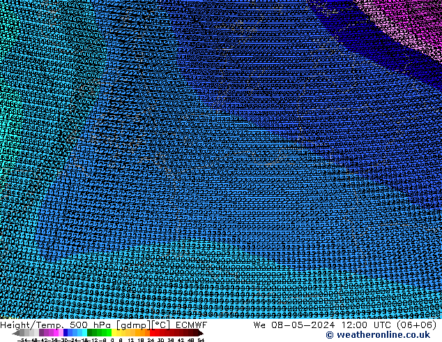 Height/Temp. 500 hPa ECMWF śro. 08.05.2024 12 UTC