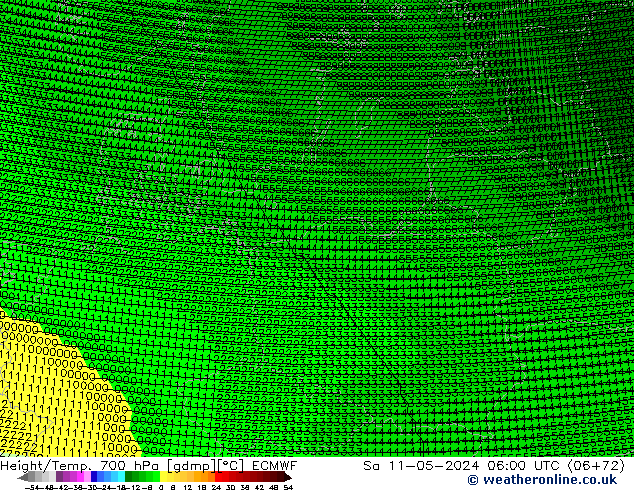 Géop./Temp. 700 hPa ECMWF sam 11.05.2024 06 UTC