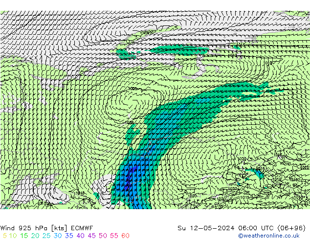 wiatr 925 hPa ECMWF nie. 12.05.2024 06 UTC