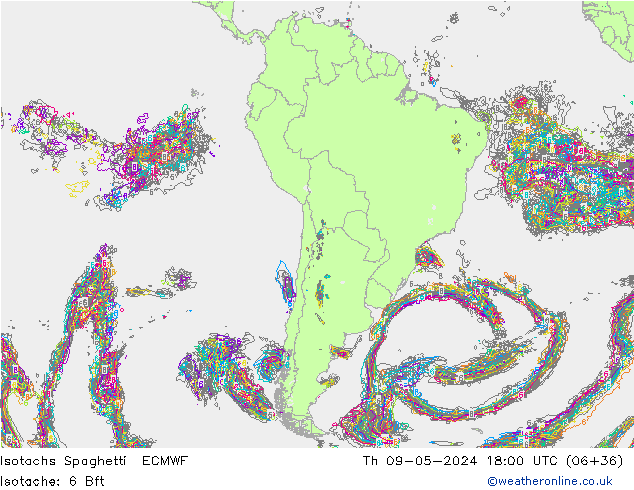 Isotachen Spaghetti ECMWF do 09.05.2024 18 UTC