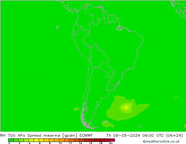 700 hPa Nispi Nem Spread ECMWF Per 09.05.2024 06 UTC