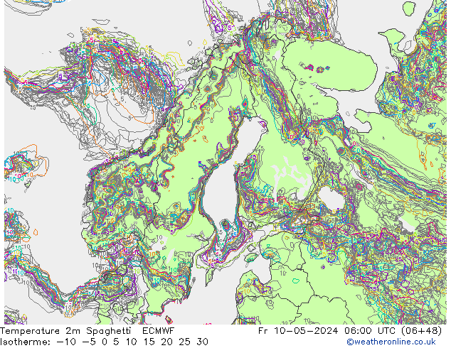 Temperature 2m Spaghetti ECMWF Fr 10.05.2024 06 UTC