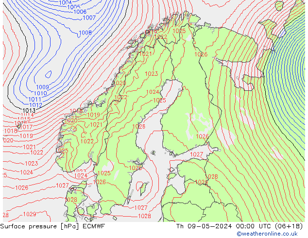 Surface pressure ECMWF Th 09.05.2024 00 UTC