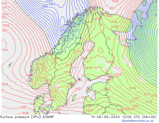 pressão do solo ECMWF Qui 09.05.2024 12 UTC