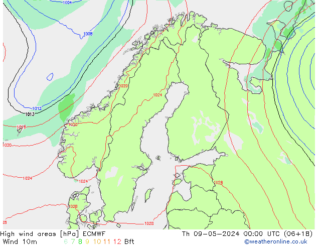 High wind areas ECMWF Qui 09.05.2024 00 UTC