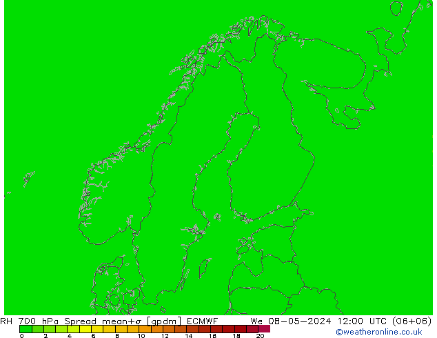 Humedad rel. 700hPa Spread ECMWF mié 08.05.2024 12 UTC