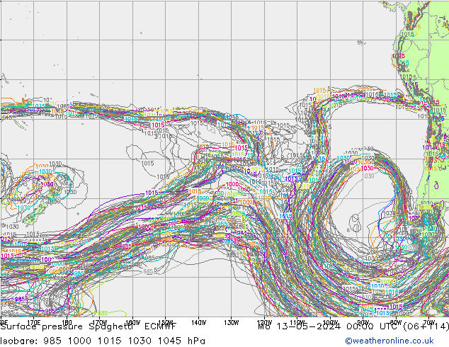 ciśnienie Spaghetti ECMWF pon. 13.05.2024 00 UTC