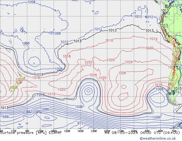 Presión superficial ECMWF mié 08.05.2024 06 UTC