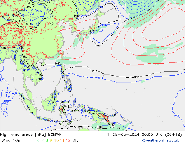 High wind areas ECMWF jue 09.05.2024 00 UTC