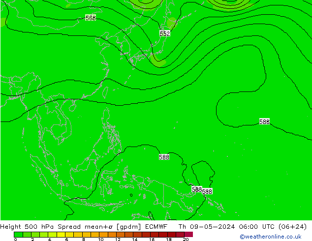 Height 500 hPa Spread ECMWF czw. 09.05.2024 06 UTC