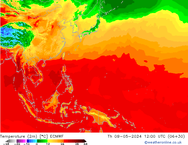 Sıcaklık Haritası (2m) ECMWF Per 09.05.2024 12 UTC