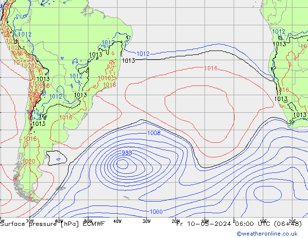 pressão do solo ECMWF Sex 10.05.2024 06 UTC