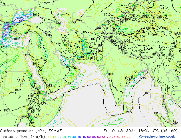 Isotachs (kph) ECMWF ven 10.05.2024 18 UTC