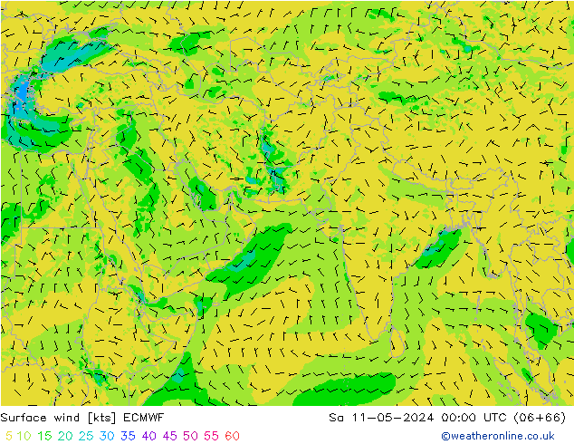 Wind 10 m ECMWF za 11.05.2024 00 UTC