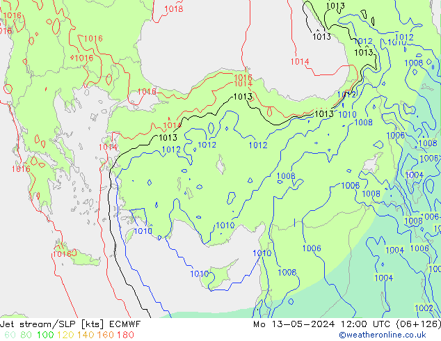 Jet stream/SLP ECMWF Mo 13.05.2024 12 UTC