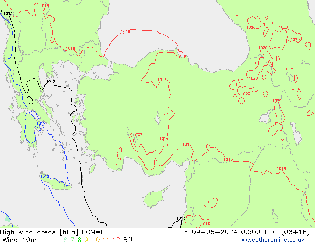 High wind areas ECMWF Qui 09.05.2024 00 UTC