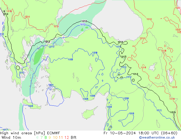 High wind areas ECMWF Sex 10.05.2024 18 UTC