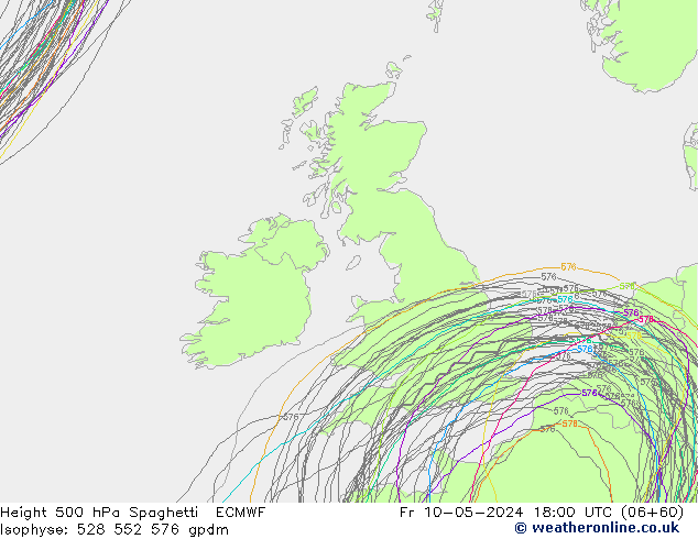 Height 500 hPa Spaghetti ECMWF Fr 10.05.2024 18 UTC