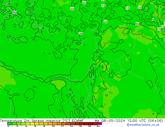 mapa temperatury 2m Spread ECMWF śro. 08.05.2024 12 UTC