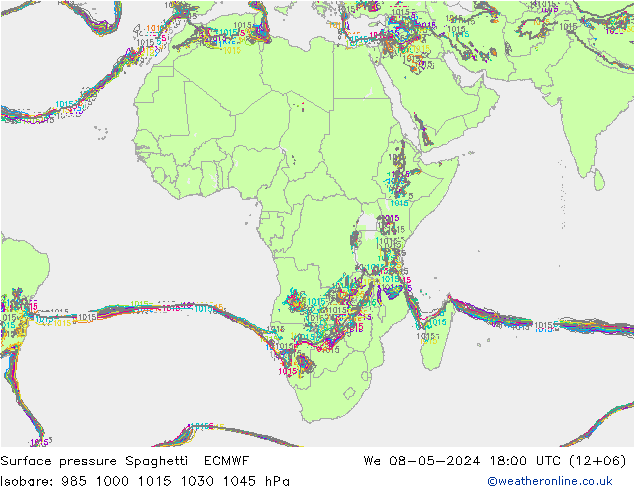 Presión superficial Spaghetti ECMWF mié 08.05.2024 18 UTC