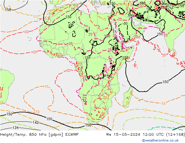 Yükseklik/Sıc. 850 hPa ECMWF Çar 15.05.2024 12 UTC
