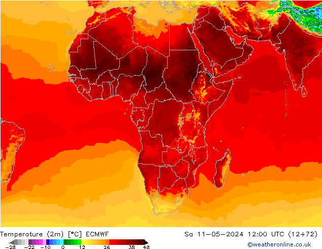 Temperatura (2m) ECMWF Sáb 11.05.2024 12 UTC