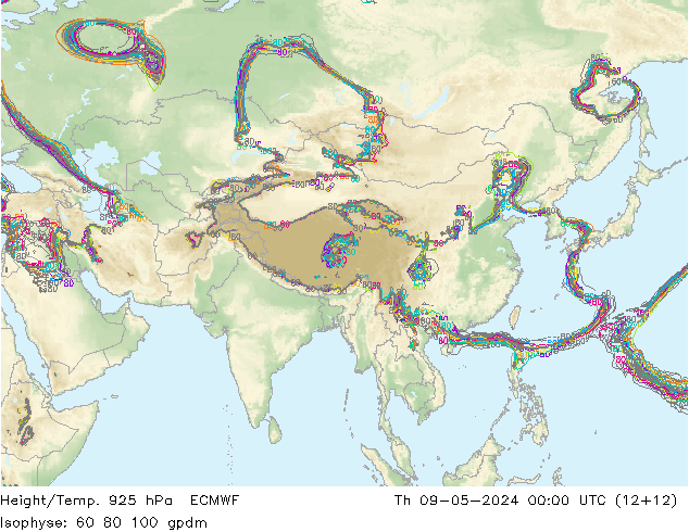 Height/Temp. 925 hPa ECMWF Qui 09.05.2024 00 UTC