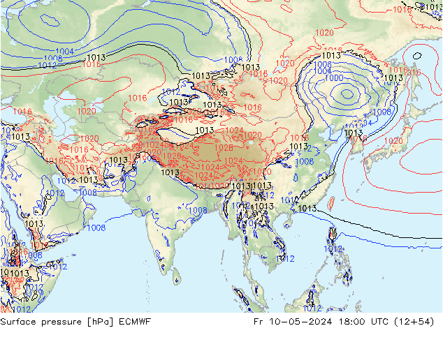 Atmosférický tlak ECMWF Pá 10.05.2024 18 UTC