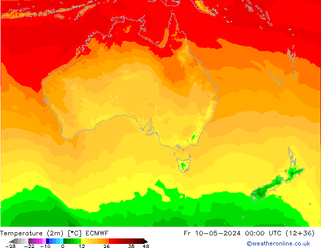 Temperature (2m) ECMWF Fr 10.05.2024 00 UTC