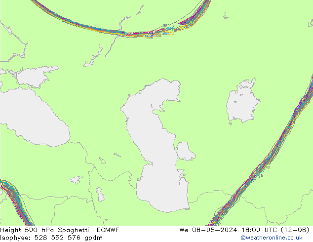 Height 500 hPa Spaghetti ECMWF  08.05.2024 18 UTC
