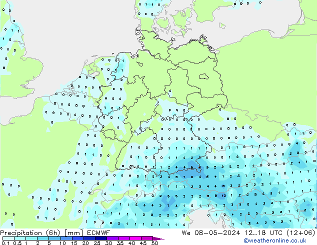 Precipitación (6h) ECMWF mié 08.05.2024 18 UTC