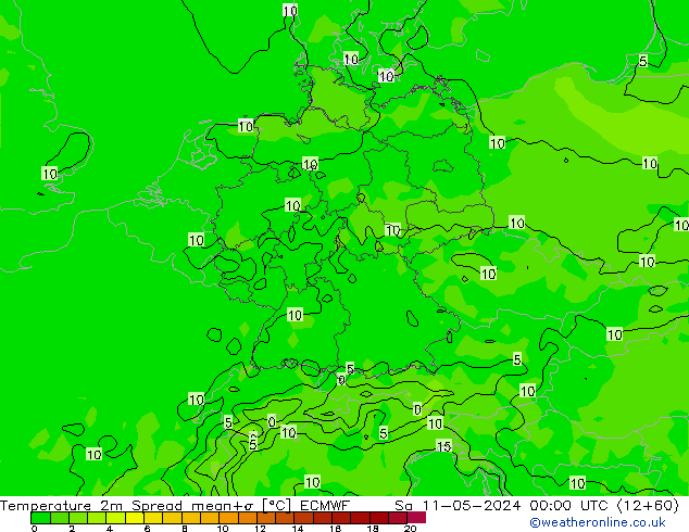 Temperature 2m Spread ECMWF So 11.05.2024 00 UTC