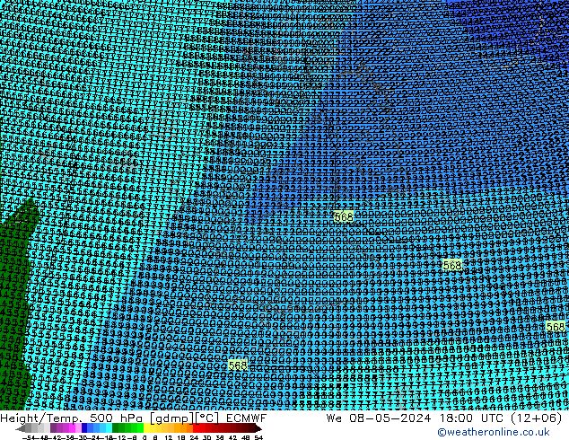 Height/Temp. 500 hPa ECMWF Mi 08.05.2024 18 UTC