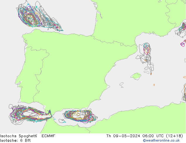 Isotachs Spaghetti ECMWF Th 09.05.2024 06 UTC