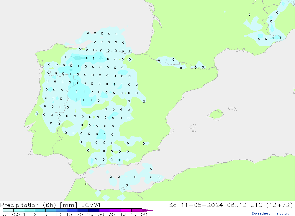 Precipitação (6h) ECMWF Sáb 11.05.2024 12 UTC