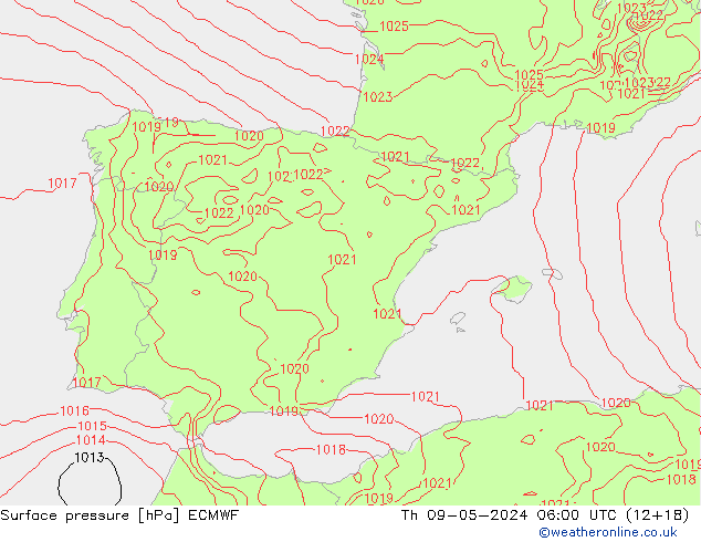 Surface pressure ECMWF Th 09.05.2024 06 UTC