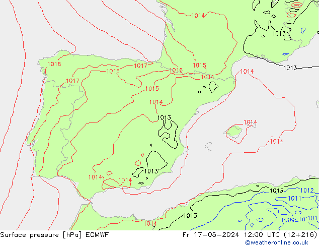 Atmosférický tlak ECMWF Pá 17.05.2024 12 UTC