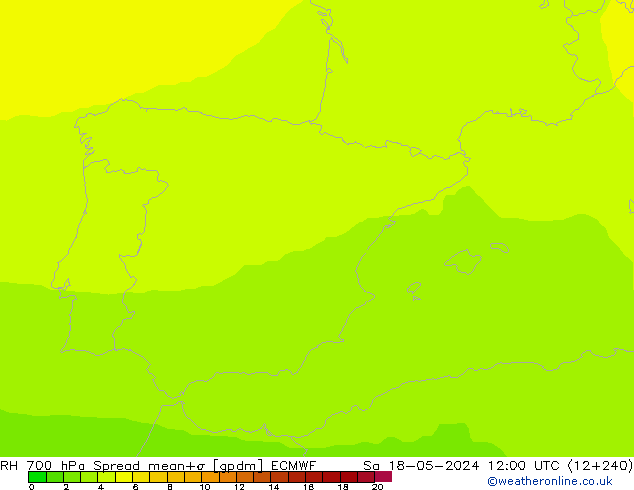 RH 700 hPa Spread ECMWF so. 18.05.2024 12 UTC