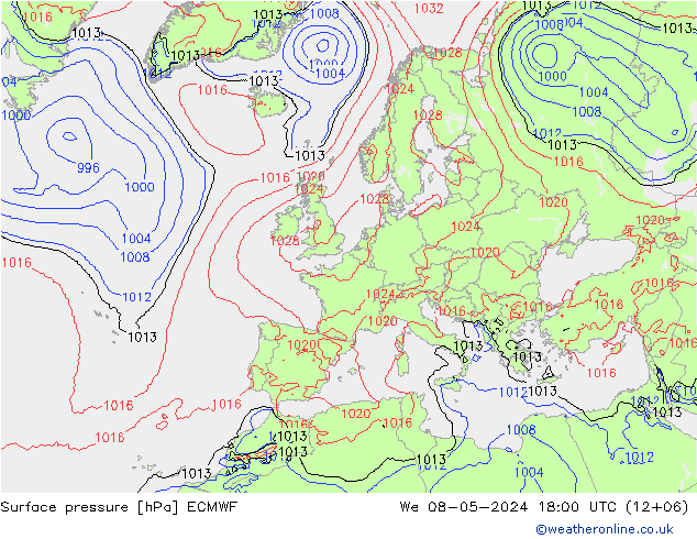 Pressione al suolo ECMWF mer 08.05.2024 18 UTC